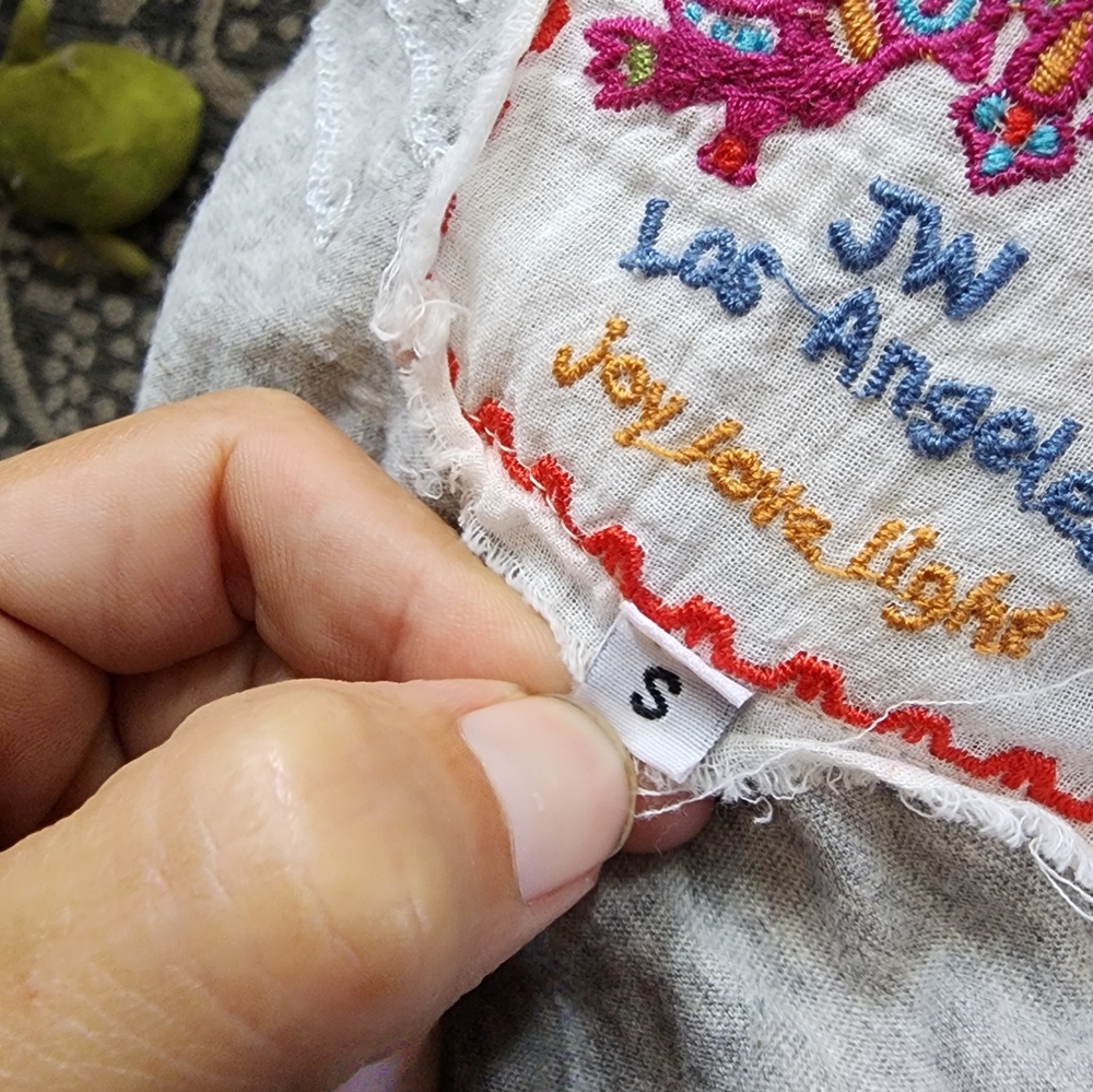 Johnny Was JWLA Short Sleeve Cotton Open Draped Cardigan Topper Embroidered S - Picture 7 of 8
